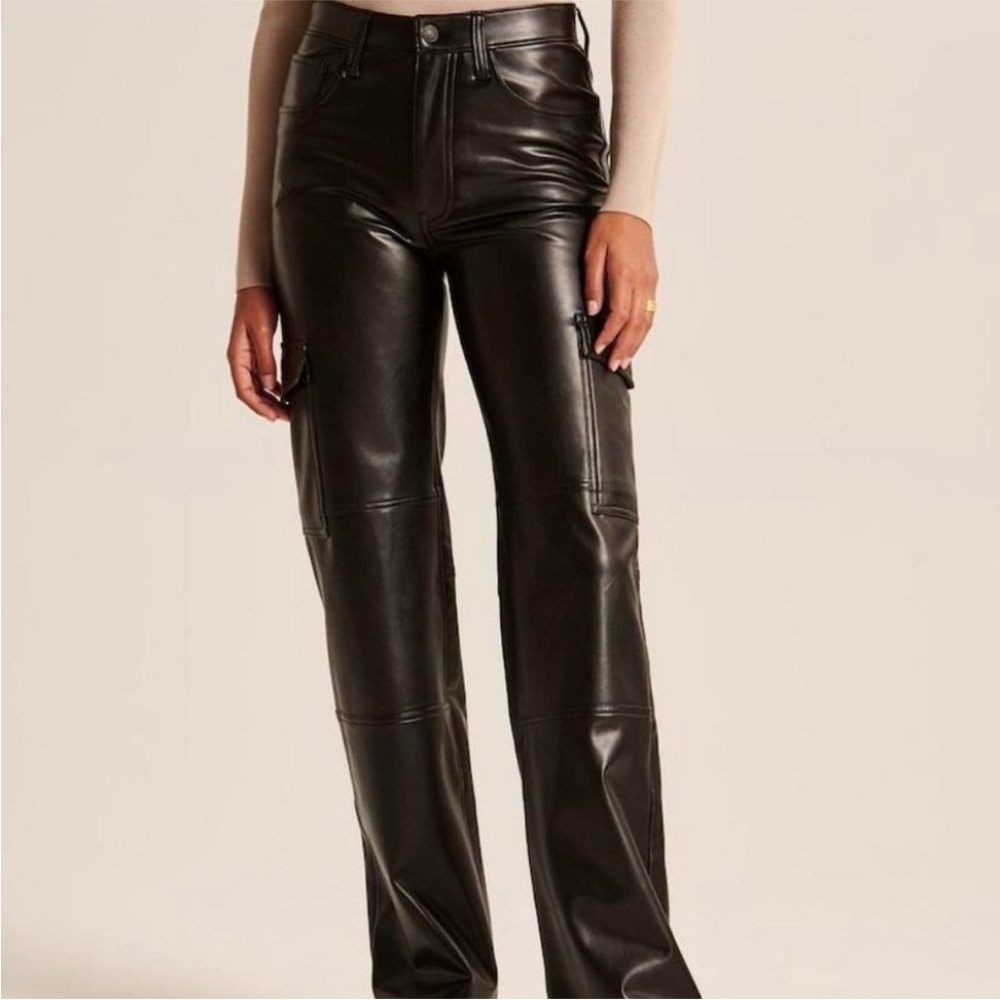 Abercrombie & Fitch Black Faux Leather 90s Relaxed High Rise Cargo Pants